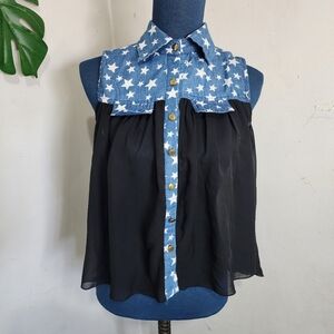 Cloe Sleeveless Button Down Shirt Top Flowy & Sheer